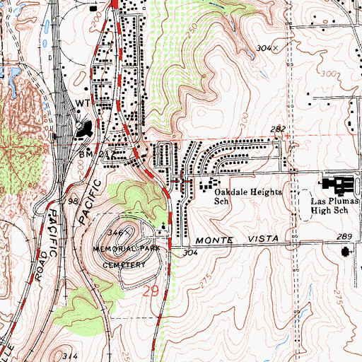 Topographic Map of Oakdale Heights Elementary School, CA