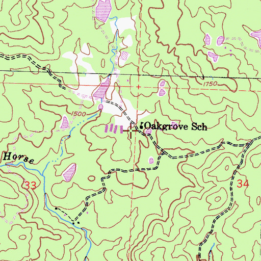 Topographic Map of Oakgrove School, CA