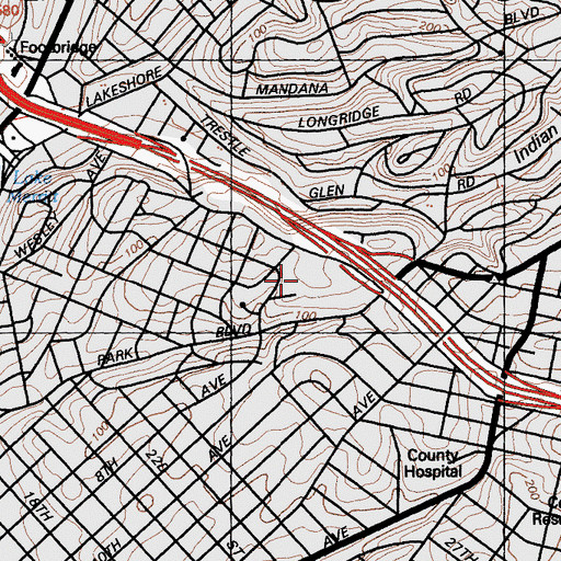 Topographic Map of Oakland High School, CA