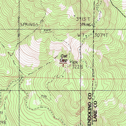 Topographic Map of Oat Gap, CA
