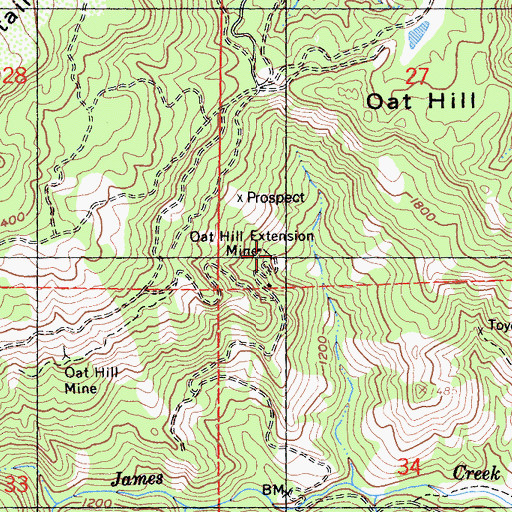 Topographic Map of Oat Hill Extension Mine, CA