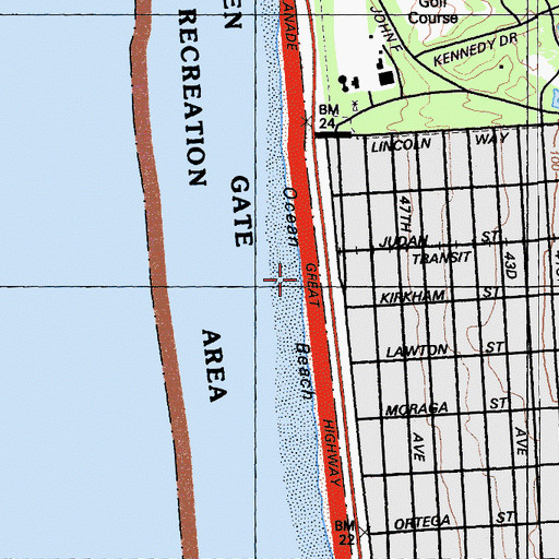 Topographic Map of Ocean Beach, CA