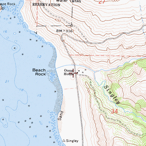 Topographic Map of Ocean House, CA