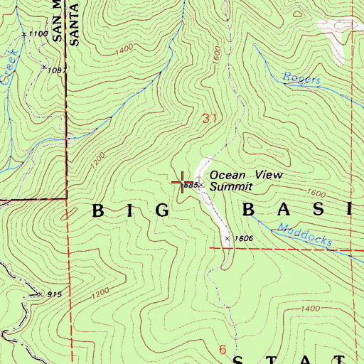Topographic Map of Ocean View Summit, CA