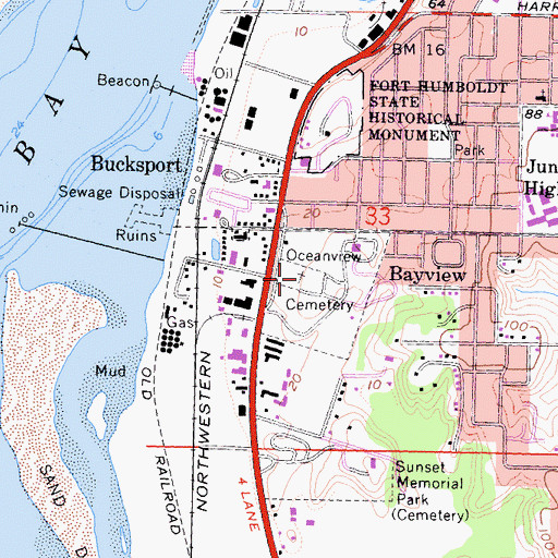 Topographic Map of Oceanview Cemetery, CA