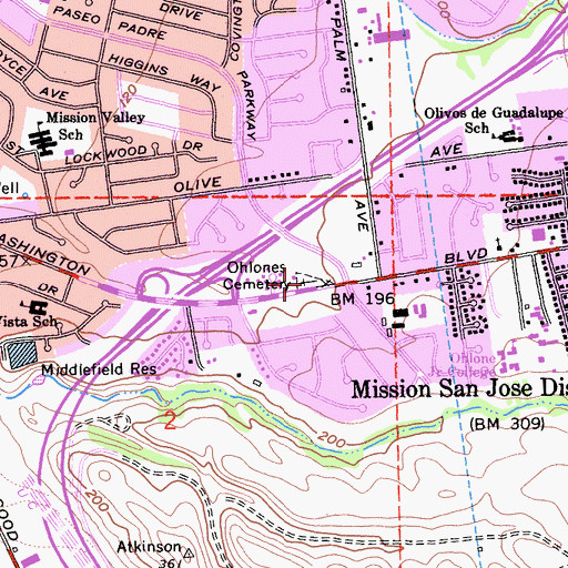 Topographic Map of Ohlones Cemetery, CA