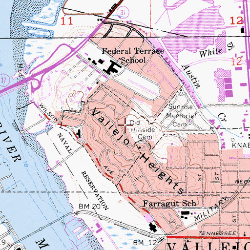 Topographic Map of Old Hillside Cemetery, CA