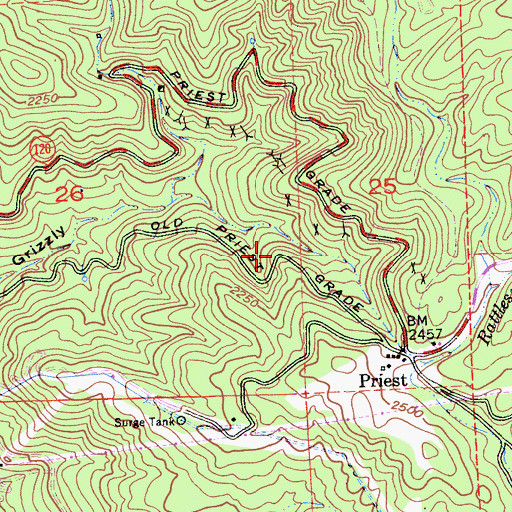 Topographic Map of Old Priest Grade, CA