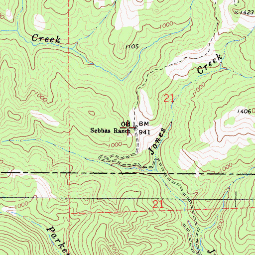 Topographic Map of Old Sebbas Ranch, CA