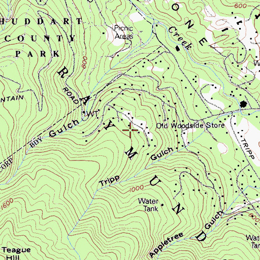 Topographic Map of Old Woodside Store, CA