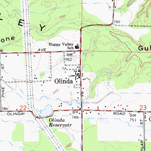 Topographic Map of Olinda, CA