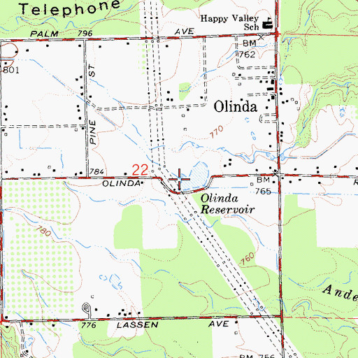 Topographic Map of Olinda Reservoir, CA