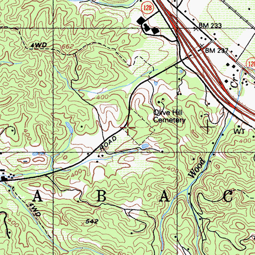Topographic Map of Olive Hill Cemetery, CA