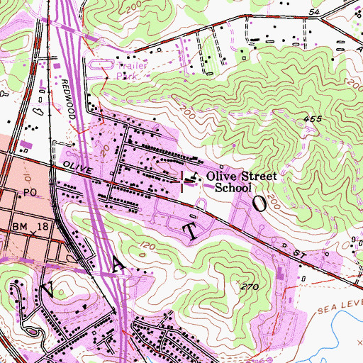 Topographic Map of Olive Elementary School, CA