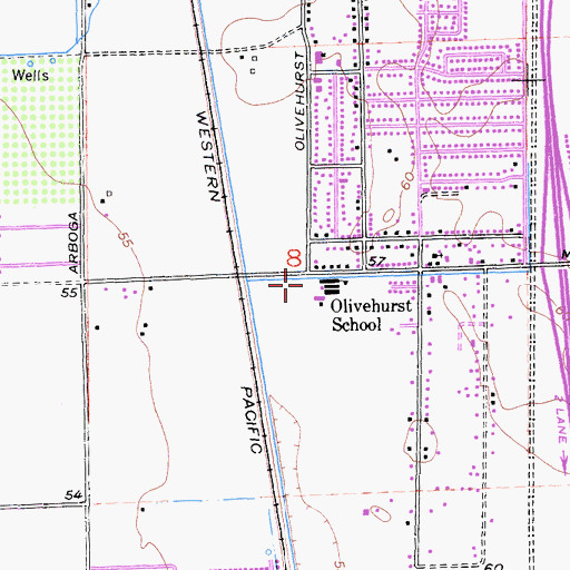Topographic Map of Olivehurst Elementary School, CA