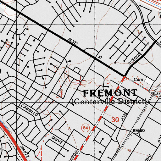 Topographic Map of Oliveira Elementary School, CA