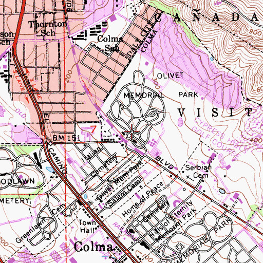 Topographic Map of Olivet Memorial Park, CA
