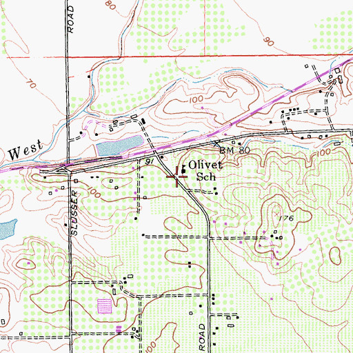Topographic Map of Olivet School, CA
