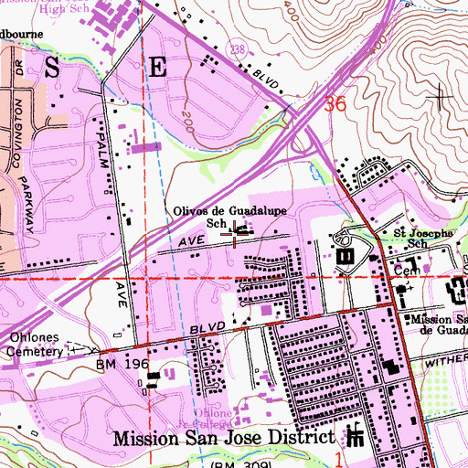 Topographic Map of Olivos de Guadalupe School, CA