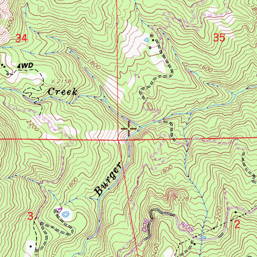 Topographic Map of One Eyed Creek, CA
