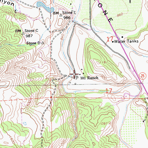 Topographic Map of One Hundred and One Ranch, CA