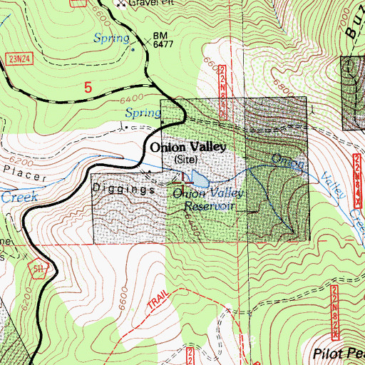 Topographic Map of Onion Valley Reservoir, CA