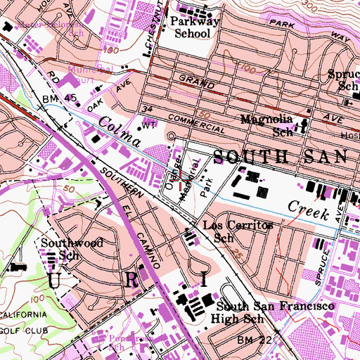 Topographic Map of Orange Memorial Park, CA