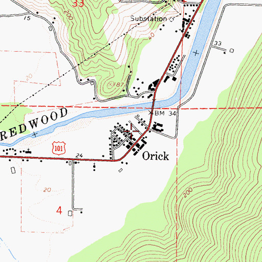 Topographic Map of Orick, CA