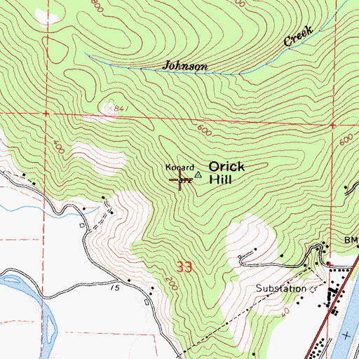 Topographic Map of Orick Hill, CA