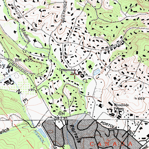 Topographic Map of Ormondale Elementary School, CA