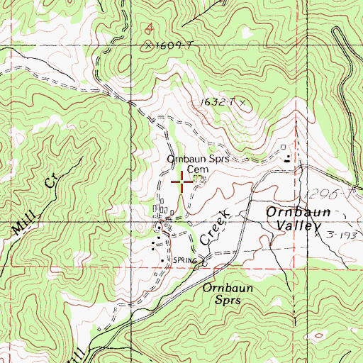 Topographic Map of Ornbaun Springs Cemetery, CA
