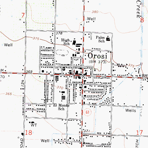 Topographic Map of Orosi, CA