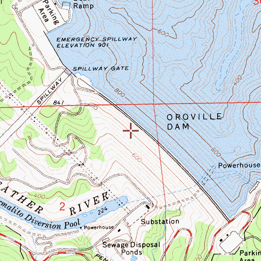 Topographic Map of Oroville Dam, CA