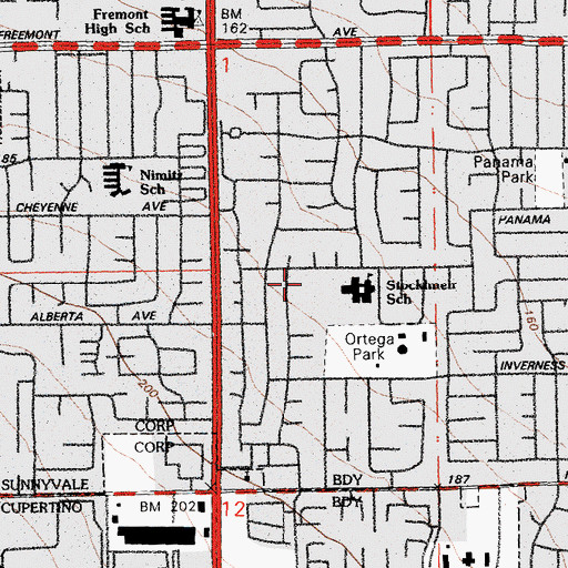Topographic Map of Louis E Stocklmeir Elementary School, CA