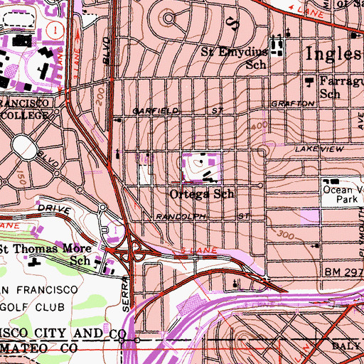 Topographic Map of Jose Ortega Elementary School, CA
