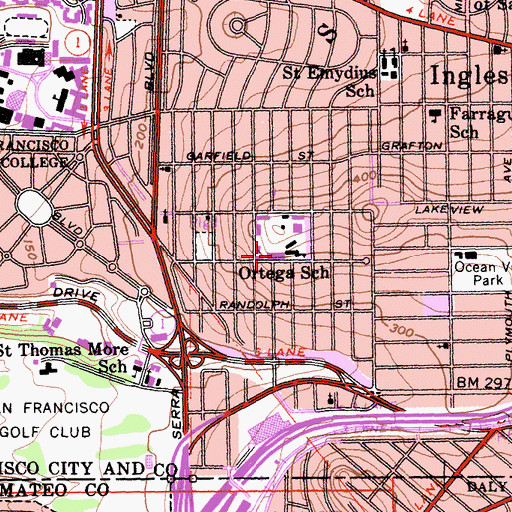 Topographic Map of Jose Ortega Elementary School, CA
