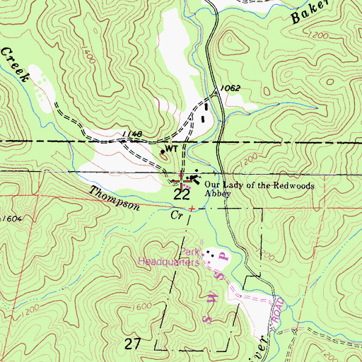 Topographic Map of Our Lady of the Redwoods Abbey, CA