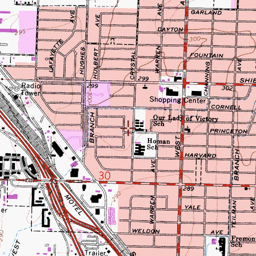 Topographic Map of Our Lady of Victory Elementary School, CA