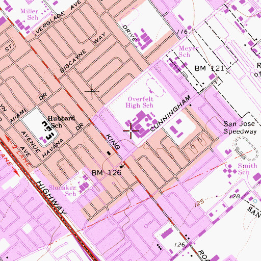 Topographic Map of Overfelt High School, CA