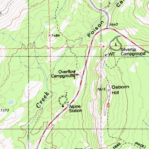 Topographic Map of Overflow Campground, CA