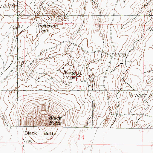 Topographic Map of Butte Mine, AZ