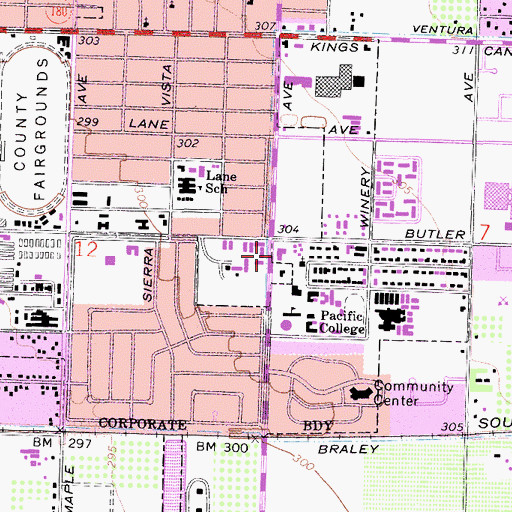 Topographic Map of Fresno Pacific University, CA