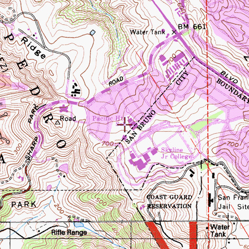 Topographic Map of Pacific Heights Middle School, CA