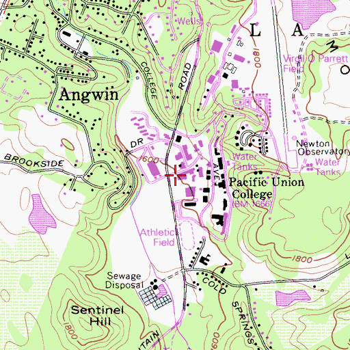 Topographic Map of Pacific Union College, CA
