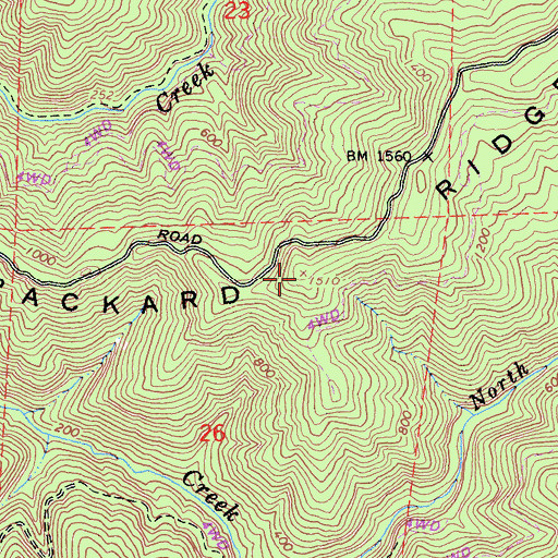 Topographic Map of Packard Ridge, CA