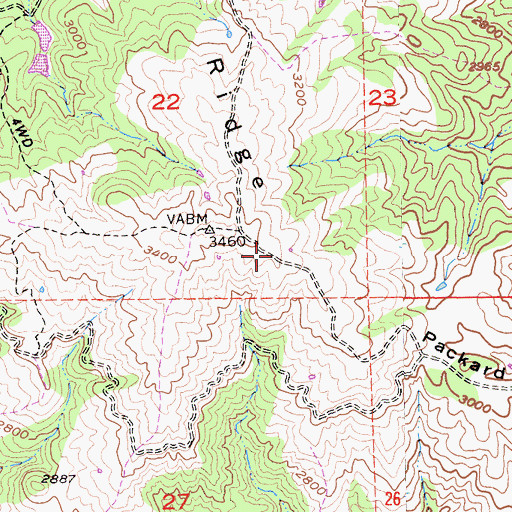 Topographic Map of Packard Ridge, CA