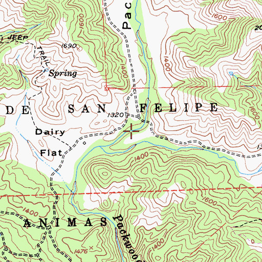 Topographic Map of Packwood Valley, CA