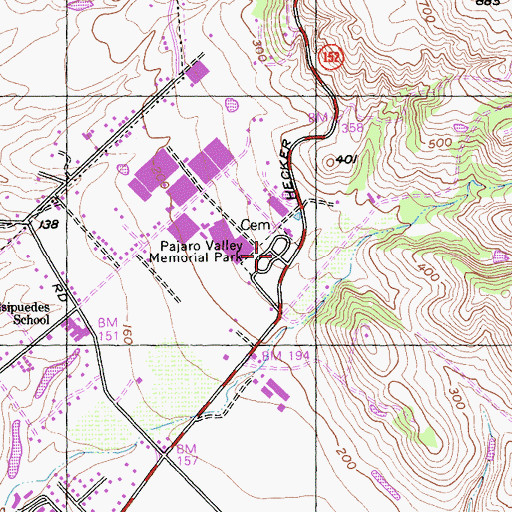 Topographic Map of Pajaro Valley Memorial Park, CA