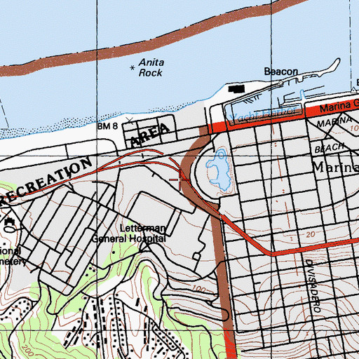 Topographic Map of Palace of Fine Arts, CA