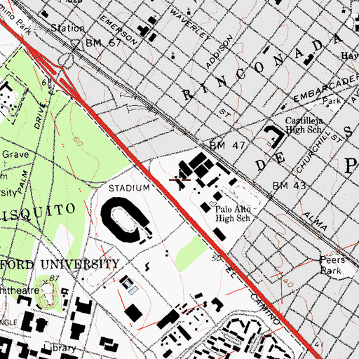 Topographic Map of Palo Alto High School, CA